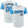 Custom White Sky Blue Pinstripe Navy Authentic Two Tone Baseball Jersey