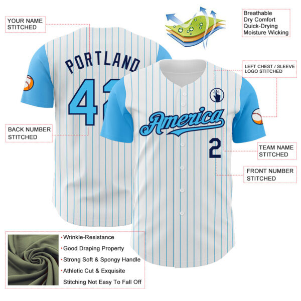 Custom White Sky Blue Pinstripe Navy Authentic Two Tone Baseball Jersey