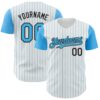 Custom White Sky Blue Pinstripe Black Authentic Two Tone Baseball Jersey