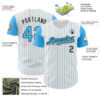 Custom White Sky Blue Pinstripe Black Authentic Two Tone Baseball Jersey