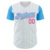 Custom White Sky Blue Pinstripe Pink Authentic Two Tone Baseball Jersey