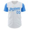 Custom White Electric Blue Pinstripe Electric Blue Authentic Two Tone Baseball Jersey