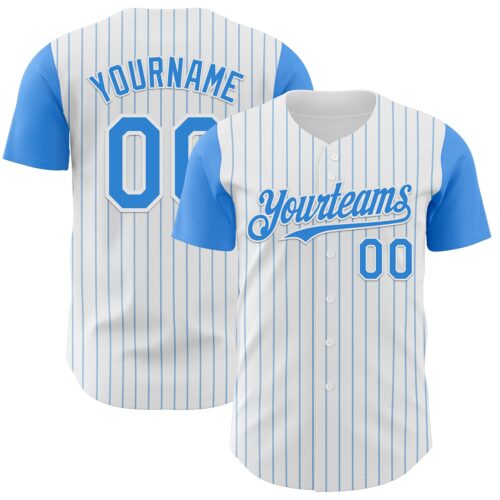 Custom White Electric Blue Pinstripe Electric Blue Authentic Two Tone Baseball Jersey