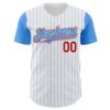 Custom White Electric Blue Pinstripe Red Authentic Two Tone Baseball Jersey