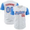 Custom White Electric Blue Pinstripe Red Authentic Two Tone Baseball Jersey