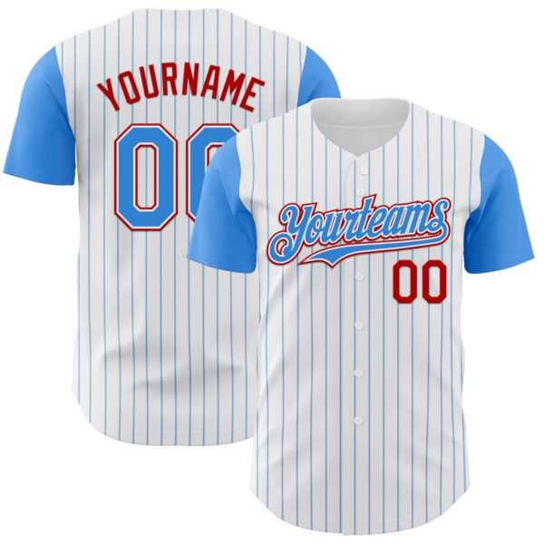 Custom White Electric Blue Pinstripe Red Authentic Two Tone Baseball Jersey
