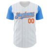 Custom White Electric Blue Pinstripe Orange Authentic Two Tone Baseball Jersey