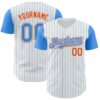 Custom White Electric Blue Pinstripe Orange Authentic Two Tone Baseball Jersey