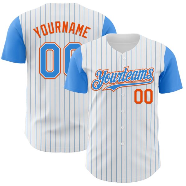 Custom White Electric Blue Pinstripe Orange Authentic Two Tone Baseball Jersey