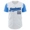Custom White Electric Blue Pinstripe Navy Authentic Two Tone Baseball Jersey