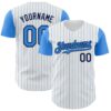 Custom White Electric Blue Pinstripe Navy Authentic Two Tone Baseball Jersey