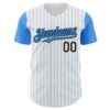 Custom White Electric Blue Pinstripe Black Authentic Two Tone Baseball Jersey