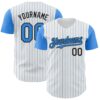Custom White Electric Blue Pinstripe Black Authentic Two Tone Baseball Jersey