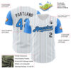 Custom White Electric Blue Pinstripe Black Authentic Two Tone Baseball Jersey
