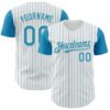 Custom White Panther Blue Pinstripe Panther Blue Authentic Two Tone Baseball Jersey