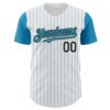 Custom White Panther Blue Pinstripe Black Authentic Two Tone Baseball Jersey