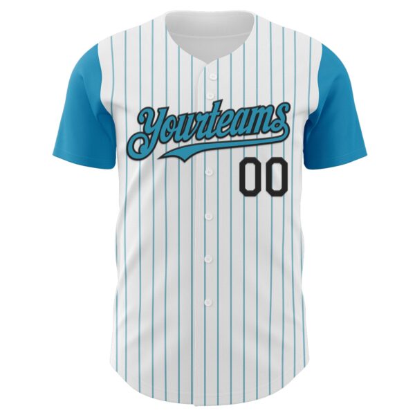 Custom White Panther Blue Pinstripe Black Authentic Two Tone Baseball Jersey