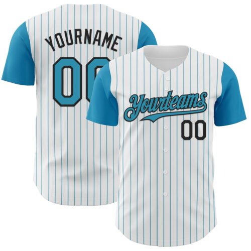 Custom White Panther Blue Pinstripe Black Authentic Two Tone Baseball Jersey