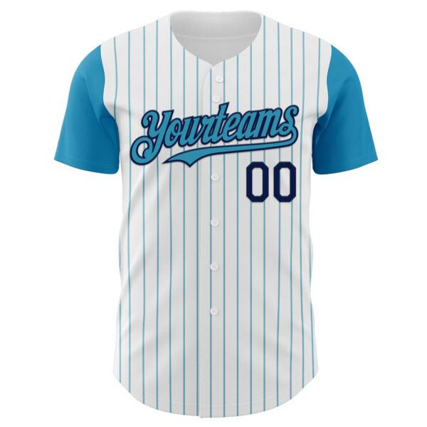 Custom White Panther Blue Pinstripe Navy Authentic Two Tone Baseball Jersey