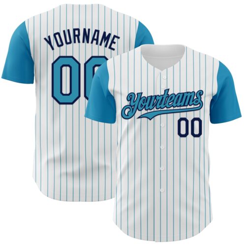 Custom White Panther Blue Pinstripe Navy Authentic Two Tone Baseball Jersey