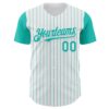 Custom White Aqua Pinstripe Aqua Authentic Two Tone Baseball Jersey