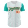 Custom White Aqua Pinstripe Orange Authentic Two Tone Baseball Jersey