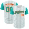 Custom White Aqua Pinstripe Orange Authentic Two Tone Baseball Jersey