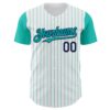 Custom White Aqua Pinstripe Navy Authentic Two Tone Baseball Jersey