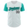 Custom White Aqua Pinstripe Black Authentic Two Tone Baseball Jersey