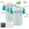 Custom White Aqua Pinstripe Pink Authentic Two Tone Baseball Jersey