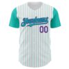 Custom White Aqua Pinstripe Purple Authentic Two Tone Baseball Jersey