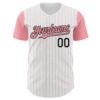 Custom White Medium Pink Pinstripe Black Authentic Two Tone Baseball Jersey
