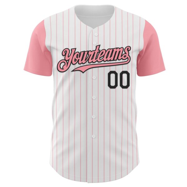 Custom White Medium Pink Pinstripe Black Authentic Two Tone Baseball Jersey