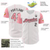 Custom White Medium Pink Pinstripe Black Authentic Two Tone Baseball Jersey