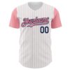 Custom White Medium Pink Pinstripe Navy Authentic Two Tone Baseball Jersey