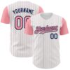 Custom White Medium Pink Pinstripe Navy Authentic Two Tone Baseball Jersey