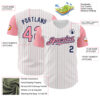 Custom White Medium Pink Pinstripe Navy Authentic Two Tone Baseball Jersey
