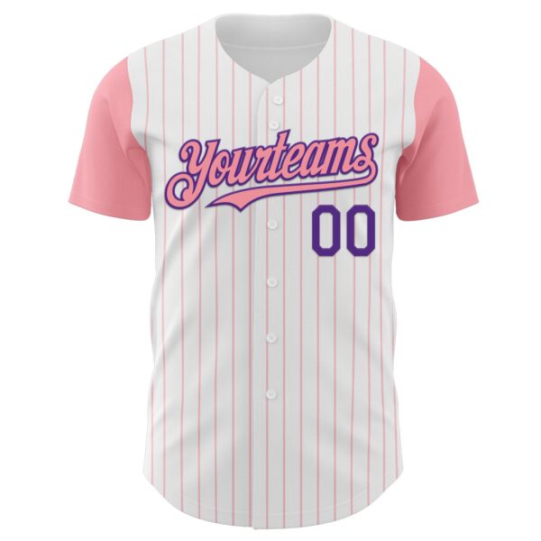 Custom White Medium Pink Pinstripe Purple Authentic Two Tone Baseball Jersey