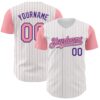 Custom White Medium Pink Pinstripe Purple Authentic Two Tone Baseball Jersey