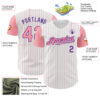Custom White Medium Pink Pinstripe Purple Authentic Two Tone Baseball Jersey