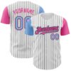Custom White Black Pinstripe Light Blue-Pink Authentic Two Tone Baseball Jersey