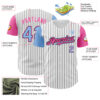 Custom White Black Pinstripe Light Blue-Pink Authentic Two Tone Baseball Jersey
