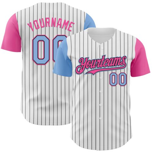 TwoTone1215 Custom White Black Pinstripe Light Blue-Pink Authentic Two Tone Baseball Jersey