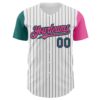 Custom White Black Pinstripe Teal-Pink Authentic Two Tone Baseball Jersey