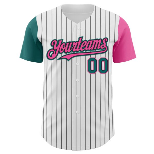 Custom White Black Pinstripe Teal-Pink Authentic Two Tone Baseball Jersey