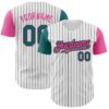 Custom White Black Pinstripe Teal-Pink Authentic Two Tone Baseball Jersey