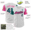 Custom White Black Pinstripe Teal-Pink Authentic Two Tone Baseball Jersey