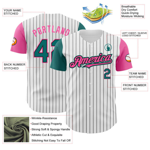 Custom White Black Pinstripe Teal-Pink Authentic Two Tone Baseball Jersey