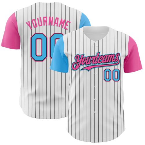 TwoTone1217 Custom White Black Pinstripe Sky Blue-Pink Authentic Two Tone Baseball Jersey