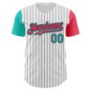 Custom White Black Pinstripe Aqua-Neon Pink Authentic Two Tone Baseball Jersey